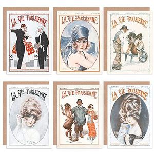 Artery8 La Vie Parisenne wenskaart met enveloppen, Franse dames, 6 stuks