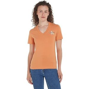 Calvin Klein Jeans Monologo Slim T-shirt met V-hals, andere gebreide tops voor dames, Tropisch oranje