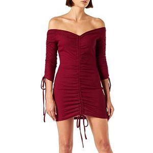 NEON COCO Off-The-Shoulder Ribbed Lace Up Bodycon Jurk Dames Rood (Rojo C13), L, rood (jo C13)