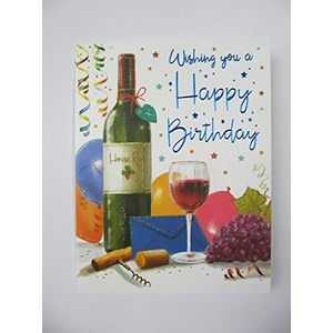 Leuke kleurrijke verjaardagskaart met rode wijn en druiven die je al het beste voor een verjaardag wenst