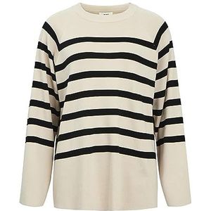 Object Objester Ls Knit Top Noos Damestrui, Sandshell/Strepen: Zwart, S, Zandshell/strepen: zwart