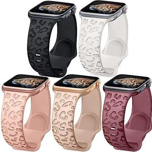 Towsnails 5 stuks reservebandjes compatibel met Apple Watch Series 38 mm 40 mm 41 mm 42 mm 44 mm 45 mm 49 mm reservearmband zachte siliconen reservearmband luipaardprint voor iWatch serie