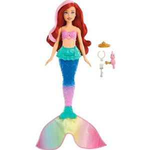Disney Princess Waterspeelgoed pop Ariel de kleine zwemzeemeermin en zeepaardfiguur, met haar en zeemeerminstaart, kleurrijk speelgoed voor kinderen, vanaf 3 jaar, HPD43