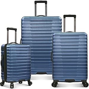 U.S. Traveler Boren harde koffer van polycarbonaat met 8 zwenkwielen, aluminium handgreep, marineblauw, 3-delige set, harde koffer met aluminium handgreep, Navy Blauw, Trolleykoffer met aluminium handgreep