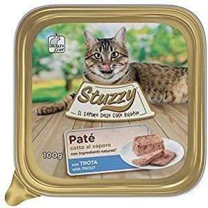 Schesir-Stuzzy, Gusto Trota, kattenvoeding voor volwassen katten, paté en vlees in stukken, totaal 3,2 kg (32 potten van 100 g)