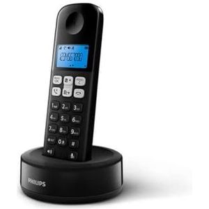 Philips DECT D1611B/34 Draadloze telefoon, achtergrondverlichting, HQ-geluid, tot 4 mobiele telefoons, handsfree, laag stroomverbruik, beller-ID, vaste telefoons, kleur: zwart (compatibel: ES,