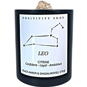 Positivity Shop™ - Leeuw Sterrenbeeld Geurkaars - Kristal - Black Amber & Sandalwood - Vegan