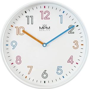 MPM Quality Horloge murale colorée en plastique pour enfants avec grands chiffres 3D multicolore/blanc ∅ 300 x 41 mm, convient pour chambre d'enfant, mouvement à quartz Sweep, pour jeu sans
