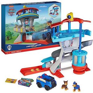 Paw Patrol, Lookout Tower Playset met voertuigwerper, 2 beweegbare figuren, politieauto en accessoires, speelgoed voor kinderen vanaf 3 jaar