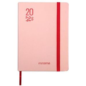 MITAMA Rozerood agenda - dagelijkse planner - 12 maanden 2024 - 366 pagina's + 66 extra inhoud - binnenzak + bijpassend potlood - 15 x 21 cm