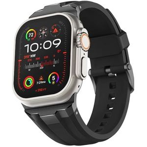 Suitisbest Compatibel met Apple Watch Ultra 2/Ultra 49 mm, Series 9/8/7 45 mm, Series SE2/6/SE/5/4 44 mm en Series 3/2/1 42 mm, siliconen armband met 316L roestvrijstalen connector