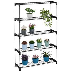 Relaxdays Plantenrek, 5 niveaus, voor je schatten, groen, metaal en kunststof, 140 x 91 x 28 cm (h x b x d), zwart