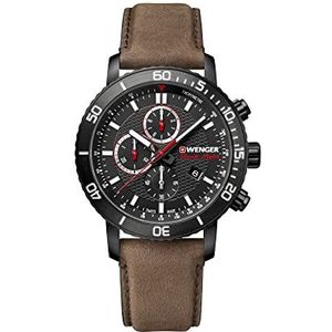 WENGER Roadster herenhorloge chronograaf zwart bruin Ø 45 mm zwart band 01.1843.107, zwart., Band