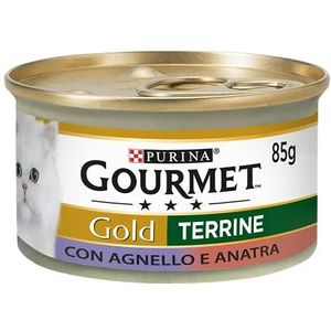 Purina Gourmet Gold - 24 stuks natte paté conserven met lam en eend voor katten, elk 85 g