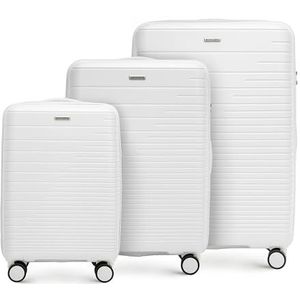 WITTCHEN Fuerta Line Koffer van polypropyleen met glanzende riemen, 4 dubbele zwenkwielen van aluminium, telescopische handgreep, TSA-slot, Wit niet recht., Set van 3 koffers