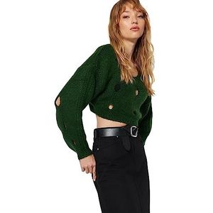 Trendyol Basic gebreide trui met boothals, normale pasvorm, sweatshirt voor dames (1 stuk), Emerald, M