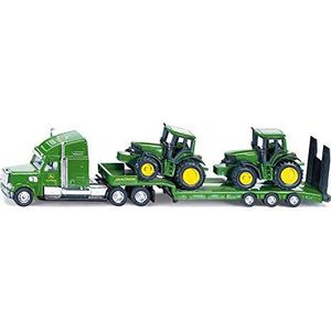 siku 1837 - aanhanger-vrachtwagen met 2 John Deere-tractoren, 1:87, metaal/kunststof, groen, achterklep inklapbaar