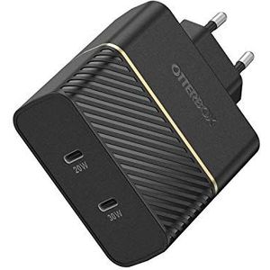 Otterbox EU 2-poorts schokbestendige wandoplader, snel opladen, USB-C 30W PD + USB-C 20W PD - zwart