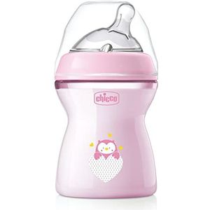 Chicco Natural Feeling Anti-koliek flesjes 2 m plus 250 ml fles met siliconen zuiger, middelgroot, roze