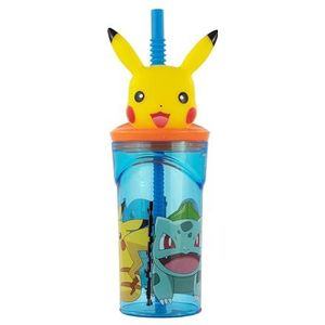 p:os 35013 Pokémon-beker voor kinderen met geïntegreerd rietje, deksel en 3D-karakter, container met een inhoud van ca. 360 ml, ideaal voor koude dranken, 35013