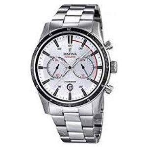 Festina Heren chronograaf kwarts horloge met armband van roestvrij staal F16818-1, wit/zilver, armband, Wit/Zilver, armband