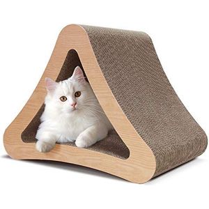 ScratchMe Driehoekige krabpaal met 3 zijden van golfkarton voor katten, voorkomt schade door meubels, rode melkbox
