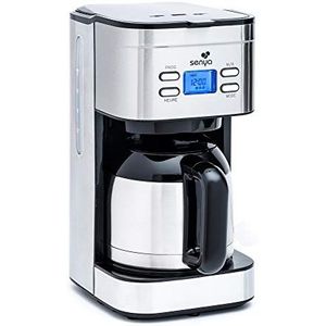 Senya Inox Hot Coffee SYBF-CM025 Elektrische koffiezetapparaat, programmeerbaar, roestvrijstalen thermokan, aroma-keuzefunctie, warmhoudfunctie, 1,2 l, 800 W