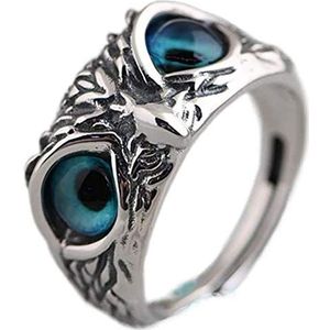 WINBST Uilen geluksring ring, 927 sterling zilver, vintage, open ring, bescherming, oude, uil, ring voor vrouwen en mannen, zilver