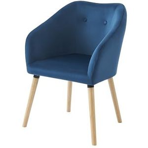 BAÏTA Viggo fauteuil van blauw fluweel met houten voet
