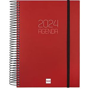Finocam - Agenda 2024, spiraalbinding, ondoorzichtig, 1 dag pagina januari 2024 - december 2024 (12 maanden), bordeauxrood, Spaans