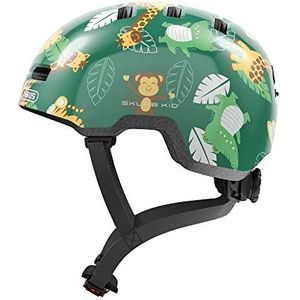 ABUS Skurb Kid Robuuste fietshelm met ruimte voor vlecht en gevarieerde designs - Voor meisjes en jongens - Groen met junglepatroon, maat S