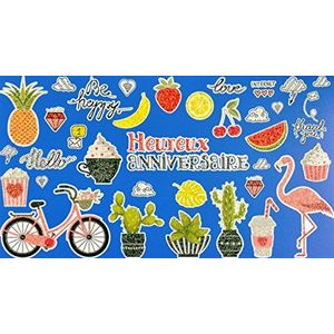 afie Wenskaart voor verjaardag, pailletten, flamingo, roos, watermeloen, aardbeien, citroen, kersen, banaan, ananas, vitamine koffie, thee, drank, muffin, natuur, cactus, popcorn, diamant, palmblad