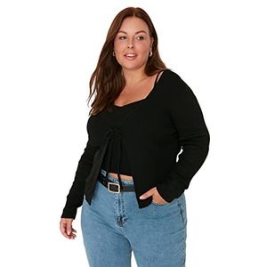 TRENDYOL Cardigan en tricot pour femme Grande taille Slim Standard Col en V Pull grande taille, Noir, XXL