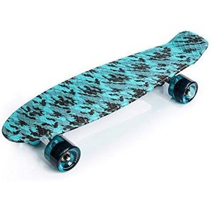 Compleet Retro Plastic Skateboard - Ideaal voor Kinderen en Tieners - Jongens en Meisjes - Kunststof Miniboard met Print - Cruiser board (Blue/Black)