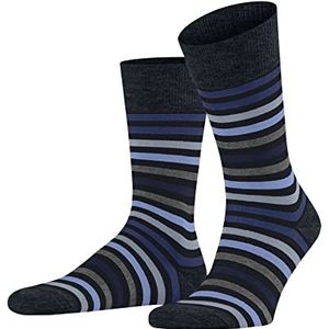 FALKE Tinted Stripe Herensokken van katoen, zwart, grijs, 1 paar, blauw (Dark Navy 6371)