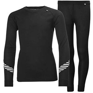 Helly Hansen T-shirt met lange mouwen en thermische broek, basislaag, ademend en isolerend, voor skiën, wandelen en zeilen, kinderen, zwart, 12