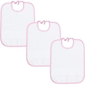 Filet - Set van 3 moederslabbetjes met witte badstof elastiek met Aida-stof om op te borduren, geruite rand van roze gekleurd garen