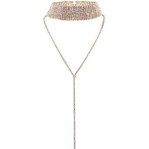 Elegant Rose Rhinestones Halsketting, ronde hals, lang, verstelbaar, halsketting, sieraden voor dames en heren, Kristal