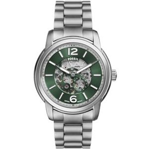 Fossil Heritage Herenhorloge, automatisch uurwerk met roestvrijstalen of leren armband, Pauw Groen, Zakelijk casual