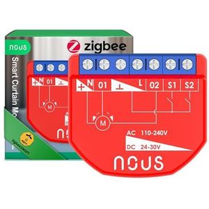NOUS ZigBee Smart gordijnmodule, AC 16A/DC 10A, droogcontacten, ZigBee 3.0 hub vereist, compatibel met Alexa, Zigbee2MQTT, Google Assistant, Home Assistant, Tuya