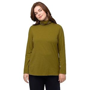 Ulla Popken T-shirt à manches longues et col roulé en coton biologique pour femme, Vert-jaune, 56-58/grande taille