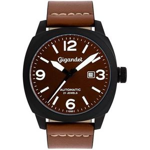 Gigandet Analoog herenhorloge met Japans automatisch uurwerk met lederen band 6VNAG9NE/001, bruin, Bruin