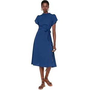 Trendyol Femmes Midi A-ligne régulière robe tissée, bleu marine, 36