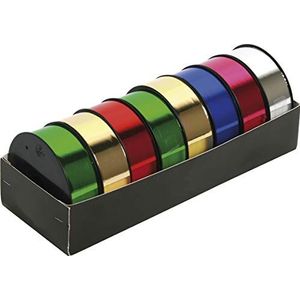 Clairefontaine 616100C – een dienblad met 8 rollen metallic rol voor geschenkverpakkingen – verschillende kleuren: roze, zilver, groen, blauw, rood – afmetingen: 10 x 25 mm – geschenkverpakking