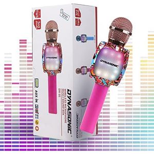 DYNASONIC Bluetooth karaoke-microfoon, speelgoed voor jongens en meisjes, draagbare draadloze karaoke-microfoon met ledverlichting voor kinderen, originele cadeaus voor kinderen (DM-05 Pink)