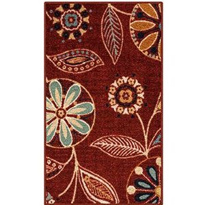 Maples Rugs Reggie Floral tapijt voor de entree, antislip, gemaakt in de VS, 0,5 x 1,5 m, Merlot