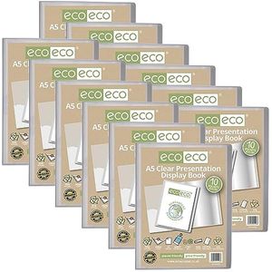 Eco-eco 12 stuks transparante presentatiemappen 10 hoezen A5-formaat 50% gerecycled met eco-plastic hoezen 126x12