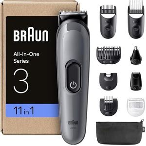 Braun All-in-One Series 3 AIO3565 Kit de toilettage 11 en 1 avec lame ultra tranchante 14 longueurs Gris