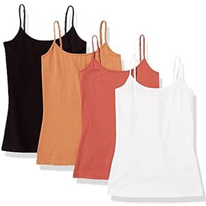 Amazon Essentials Set van 4 hemdjes voor dames, slim fit, karamel/terracotta/wit, maat XS