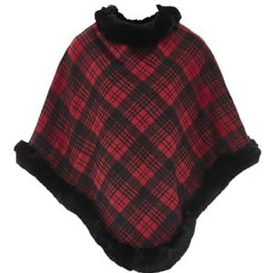 ALZETTE Cape tendance en maille grillagée pour femme, sans manches, cape épaisse, rouge et noir, taille unique, rouge/noir, taille unique